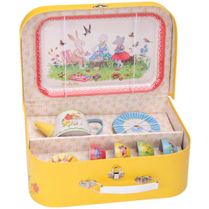 Metal tea set and suitcase