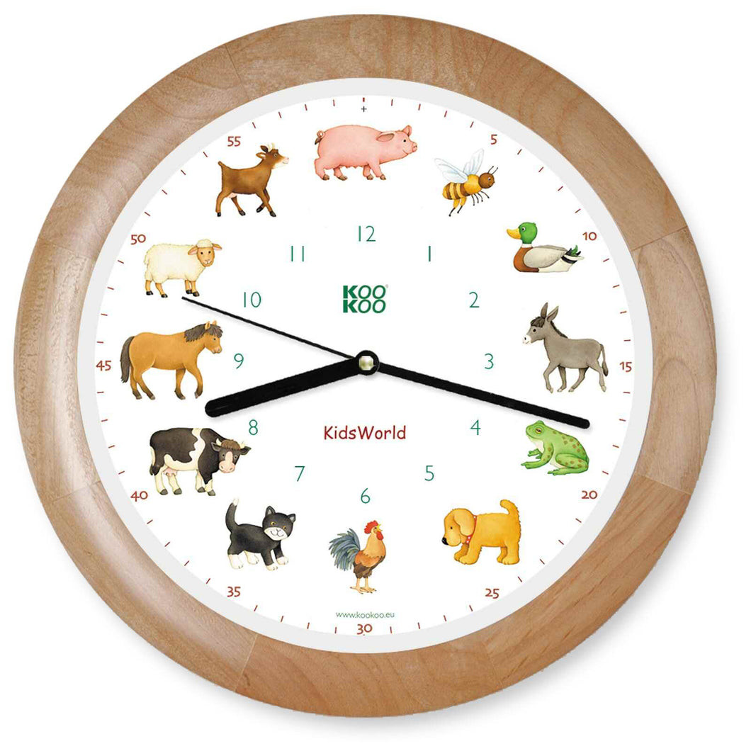 Real animal voices wall clock - Wood