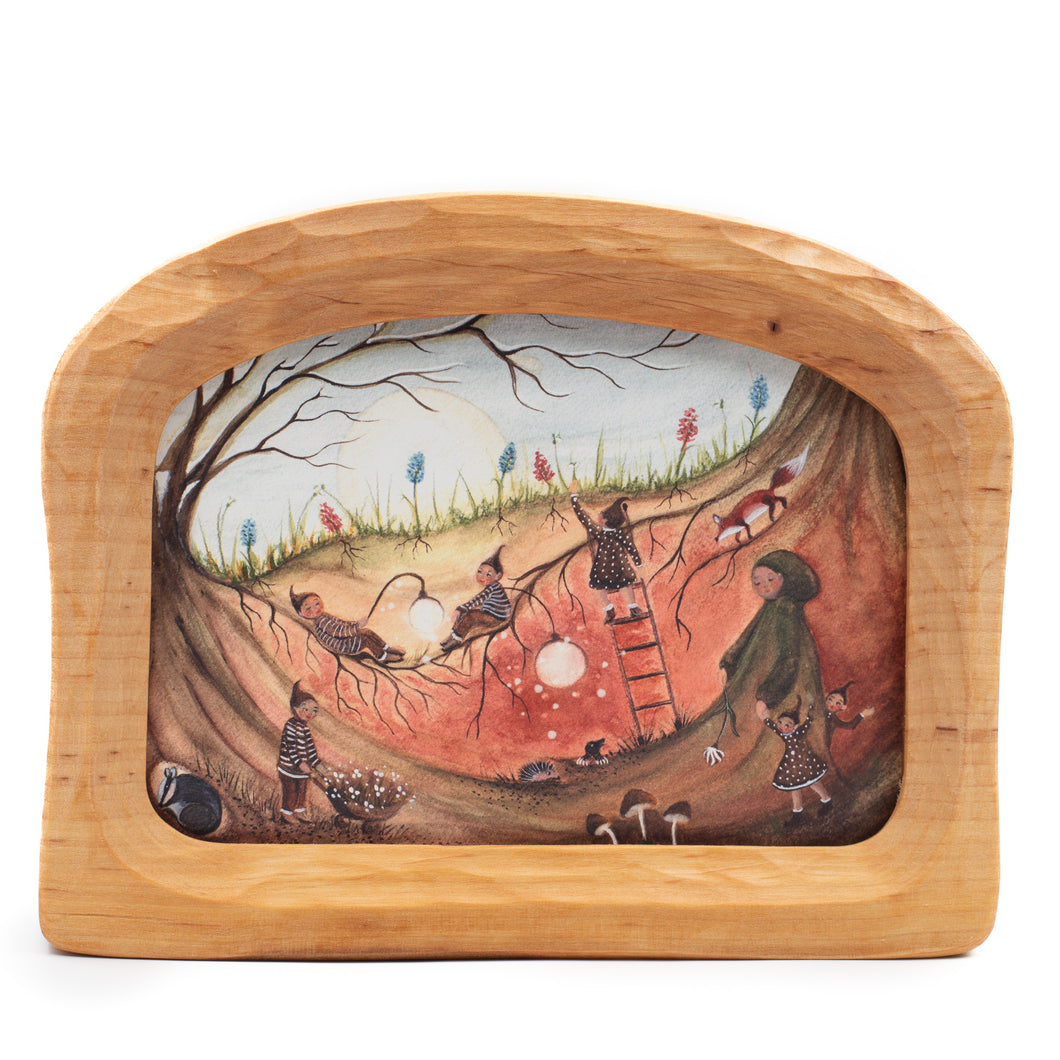 Hand-carved Waldorf standing frame landscape