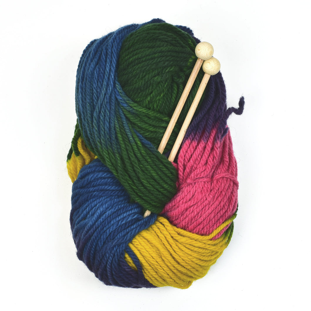 Knitting set with organic, plant-dyed wool - Blue, yellow, green