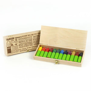 12 Mini wax crayons in wooden case